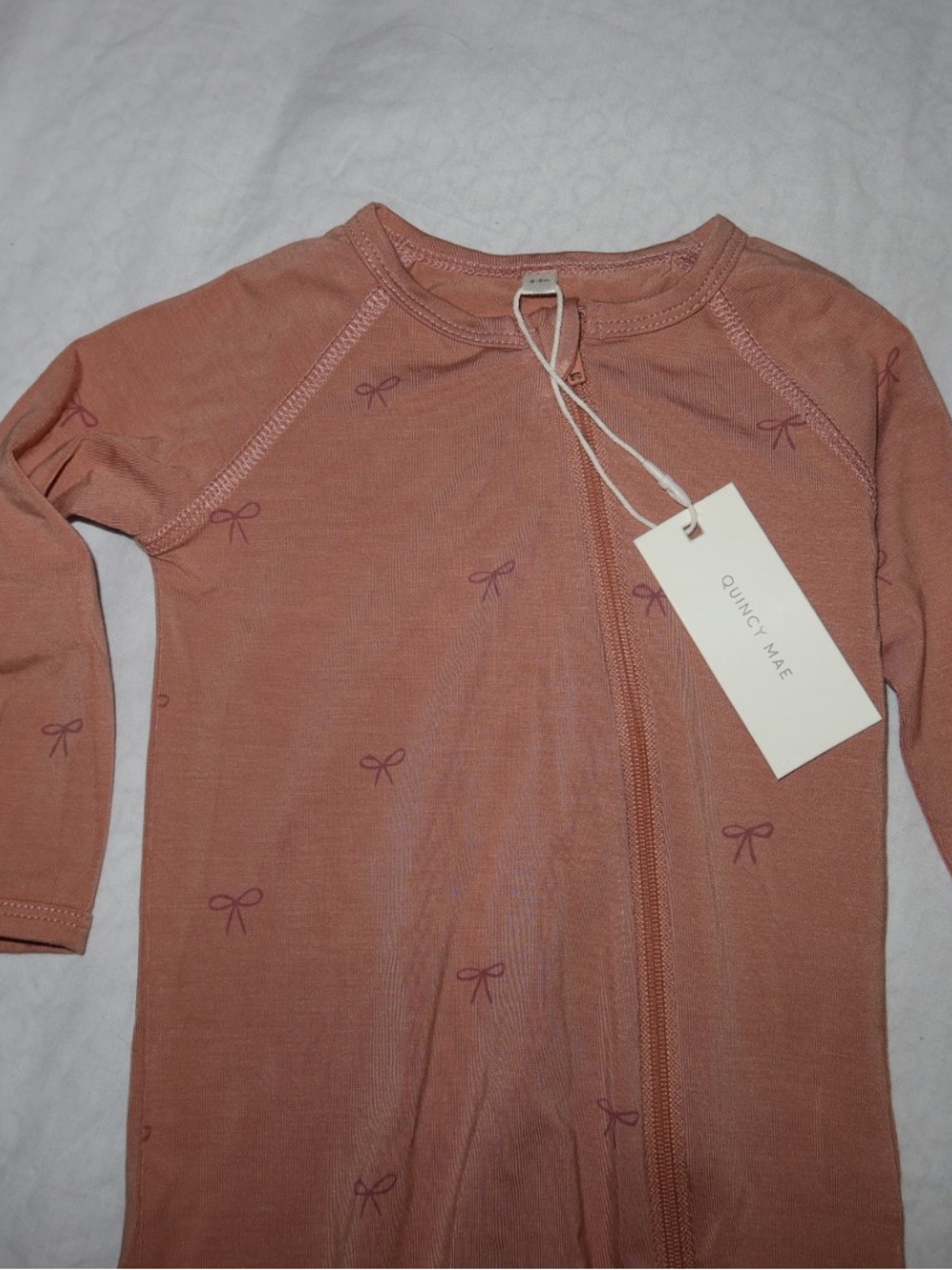 Quincy Mae 6-9M Girls' Rust Bow-Print Zip Pajamas